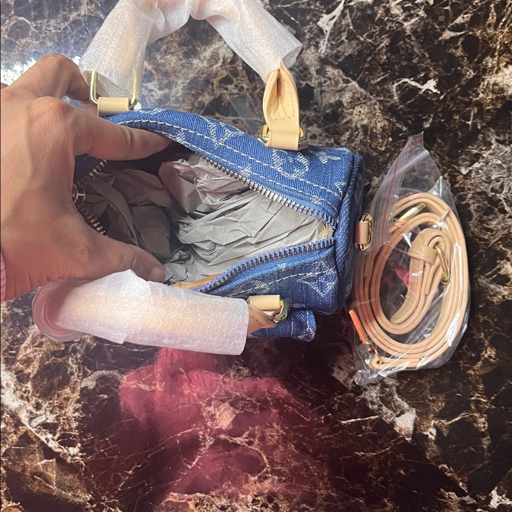 Stylish Blue Denim Handbag WITH crossbody Strap - Picture 3 of 3